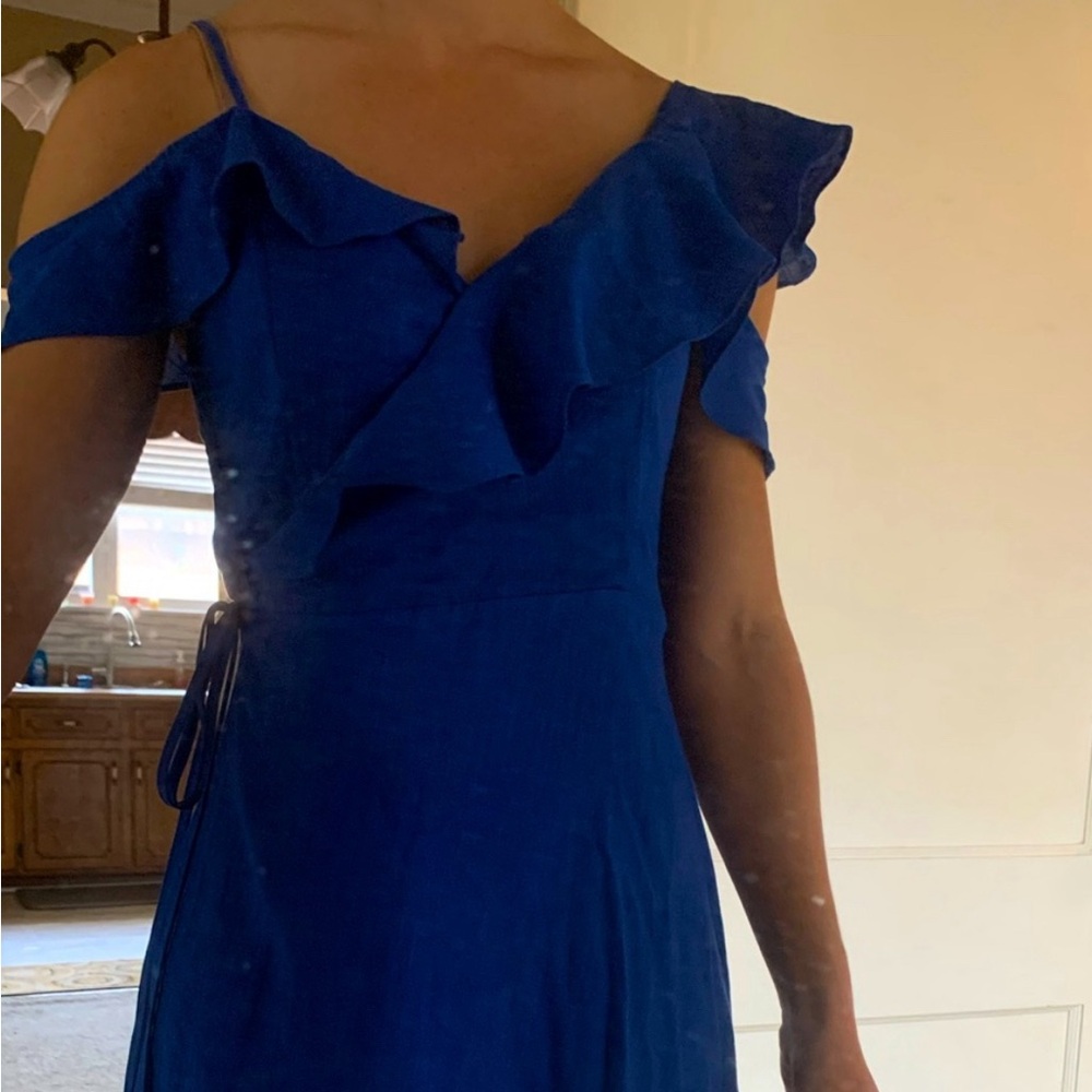 Sugar Lips Women's Blue Ruffle Wrap Maxi Dress